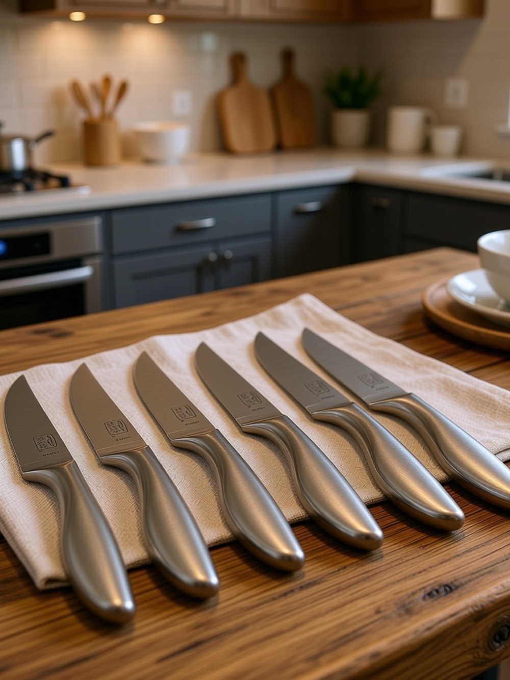 Set of 6 Chicago Cutlery Brushed Stainless Steel Steak Knives 8.5” Long *